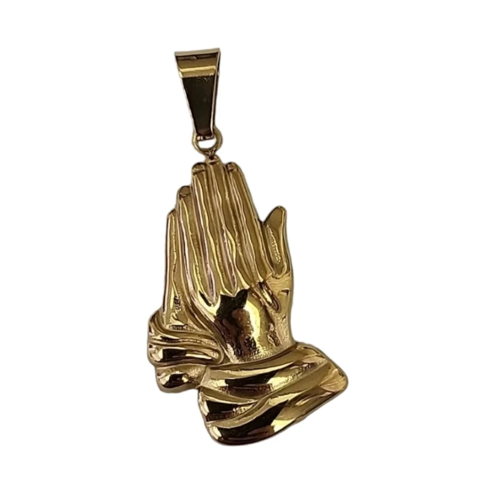 Praying Hands Pendant 18K Gold Stainless Steel Religious Jewelry Faith Necklace